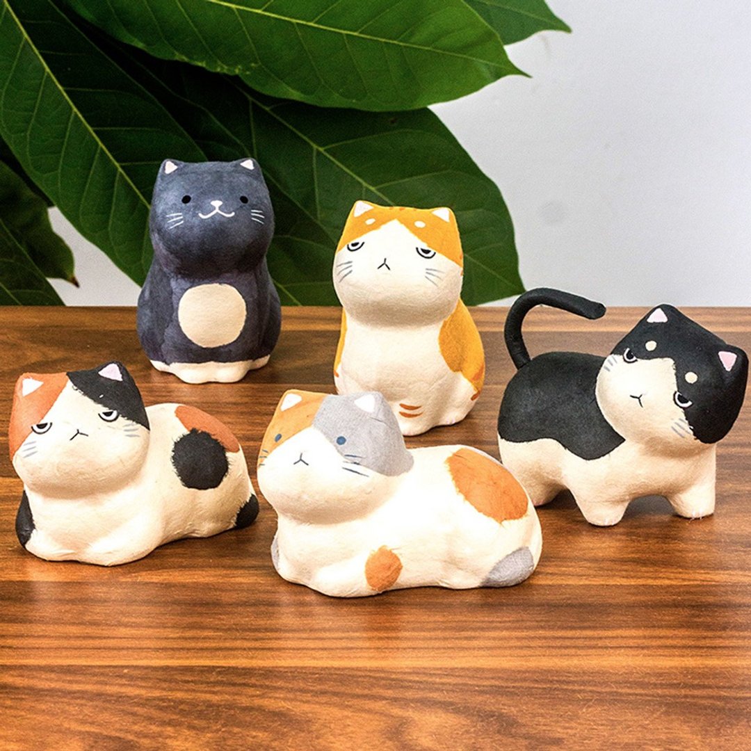 日本进口龙虎作和纸陶制可爱猫咪创意车载摆件办公桌摆件生日礼物 - 摆饰 - 纸 