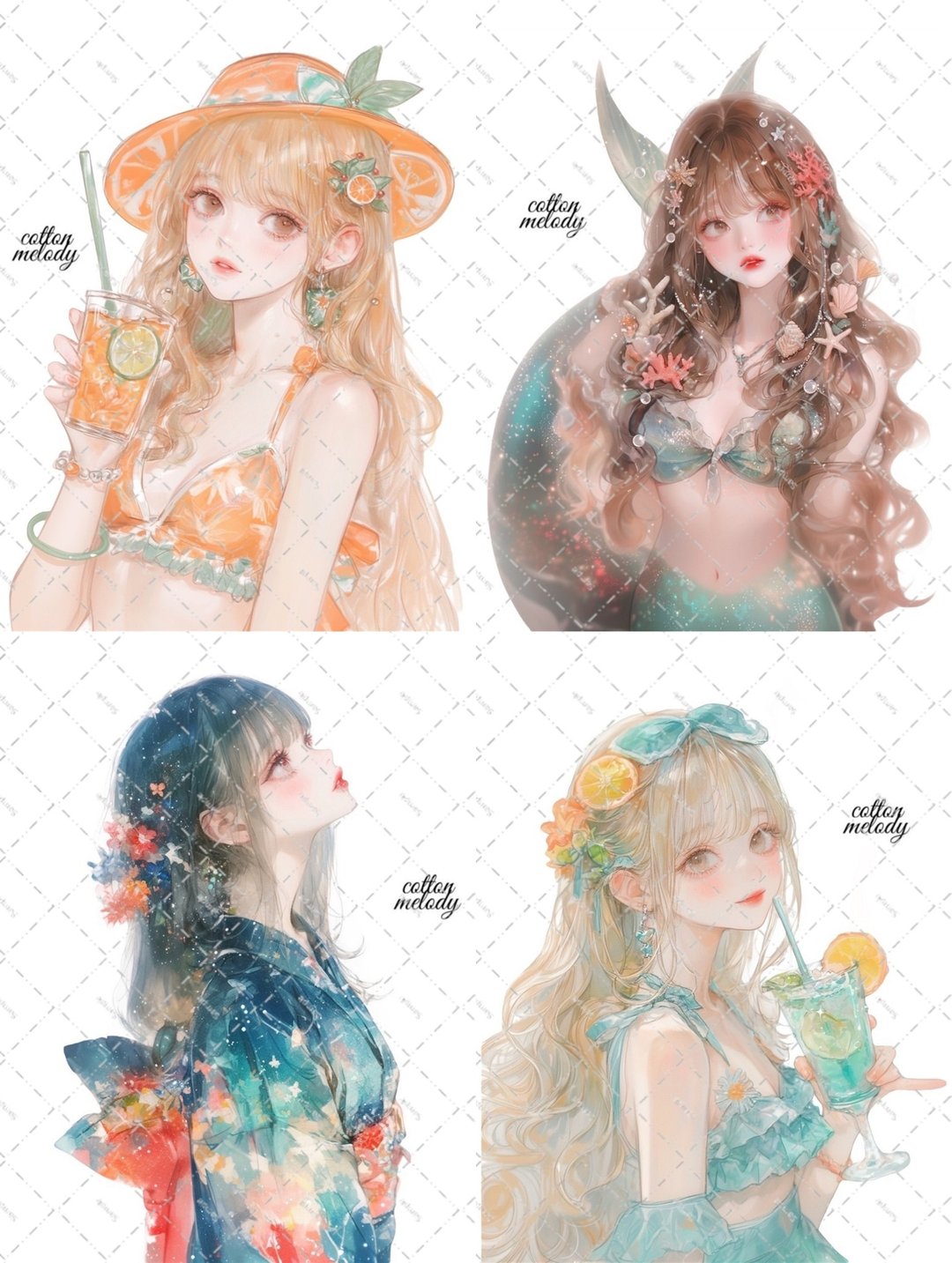 【限定】夏日预感套装/小巧套装/20种，各5个，限定新品/棉质旋律/角色贴纸【6月活动限定】 - 贴纸 - 纸 