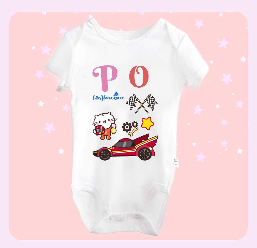 麻吉猫小王子系列  赛车手 -定制宝宝姓名  纯棉Tshirt 包屁衣 - 包屁衣/连体衣 - 棉．麻 白色