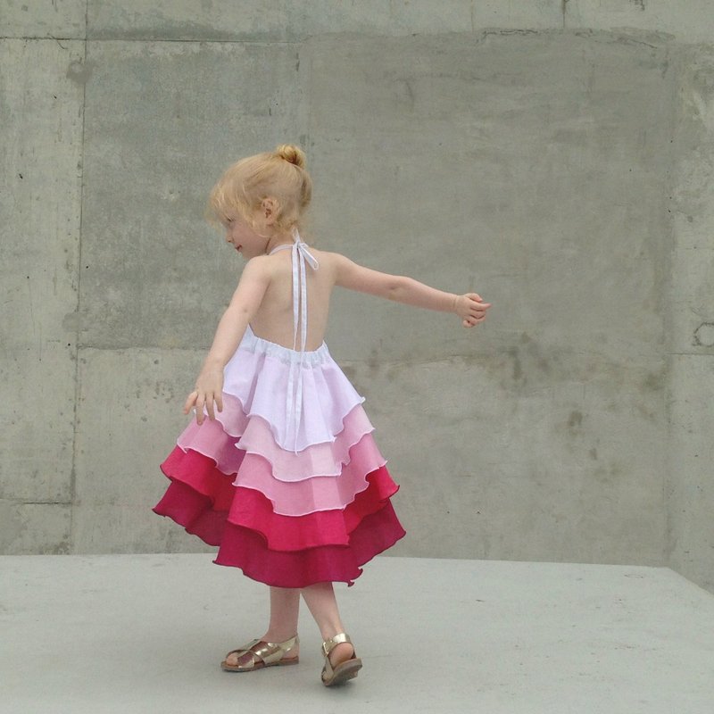 女孩粉色生日派对弗拉门戈芭蕾舞裙连衣裙 - 洋装/连衣裙 - 棉．麻 粉红色