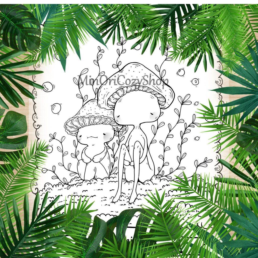 Mushroom Coloring Book Antistress Printable Coloring Page Cute Mushroom - 其他数码商品 - 其他材质 