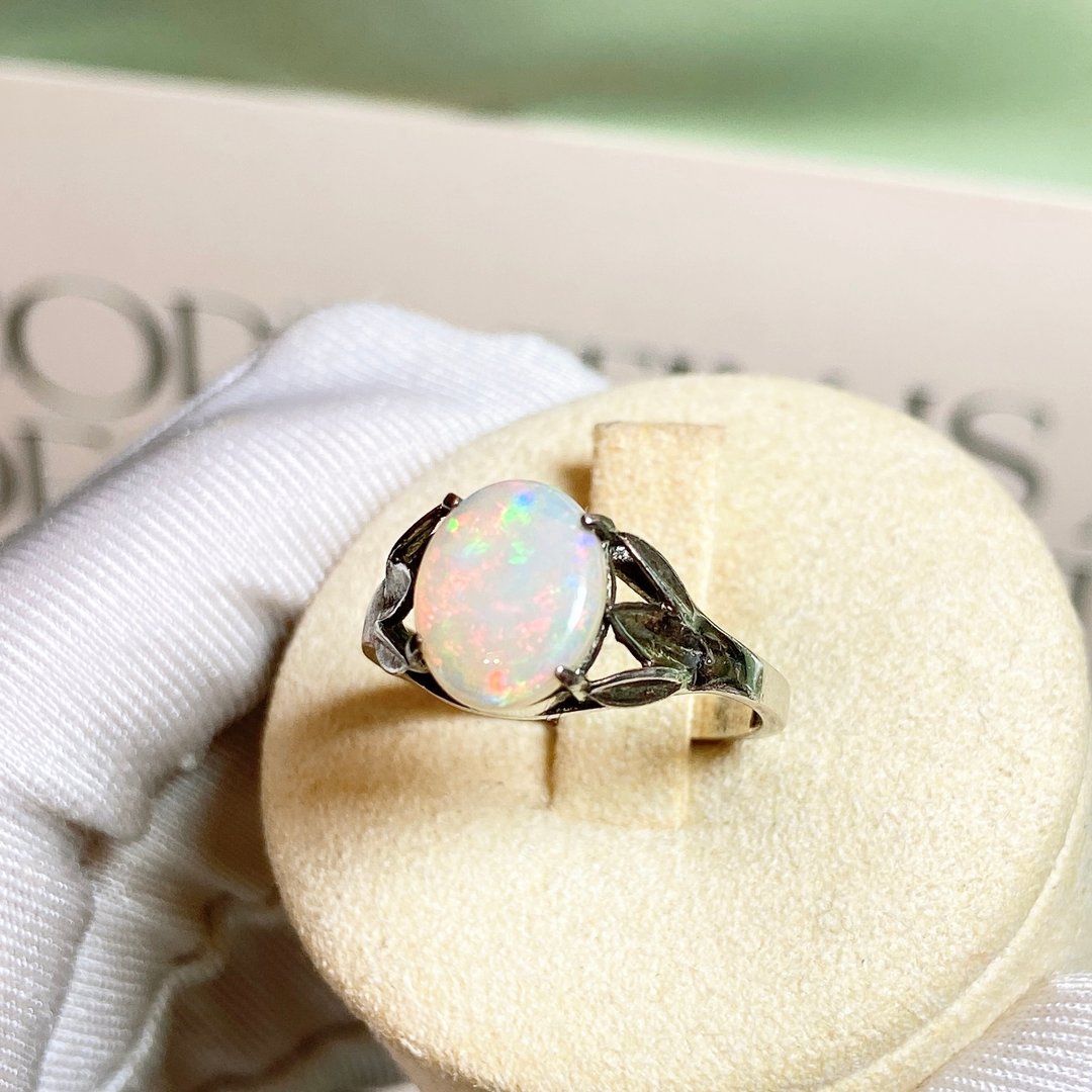 【西洋古董饰品】英国纯银天然 Opal 澳洲欧泊石萤光蛋白石 戒指 - 戒指 - 贵金属 多色