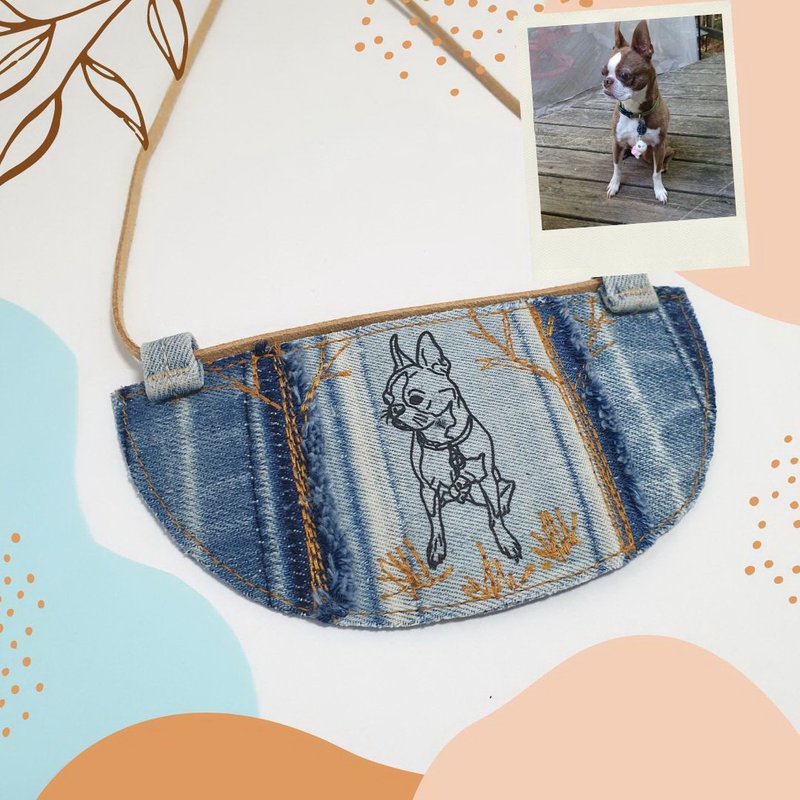 Personalized Photo Recycle Denim Necklace Pets Dogs Lover Birthday Gift - 项链 - 其他金属 蓝色