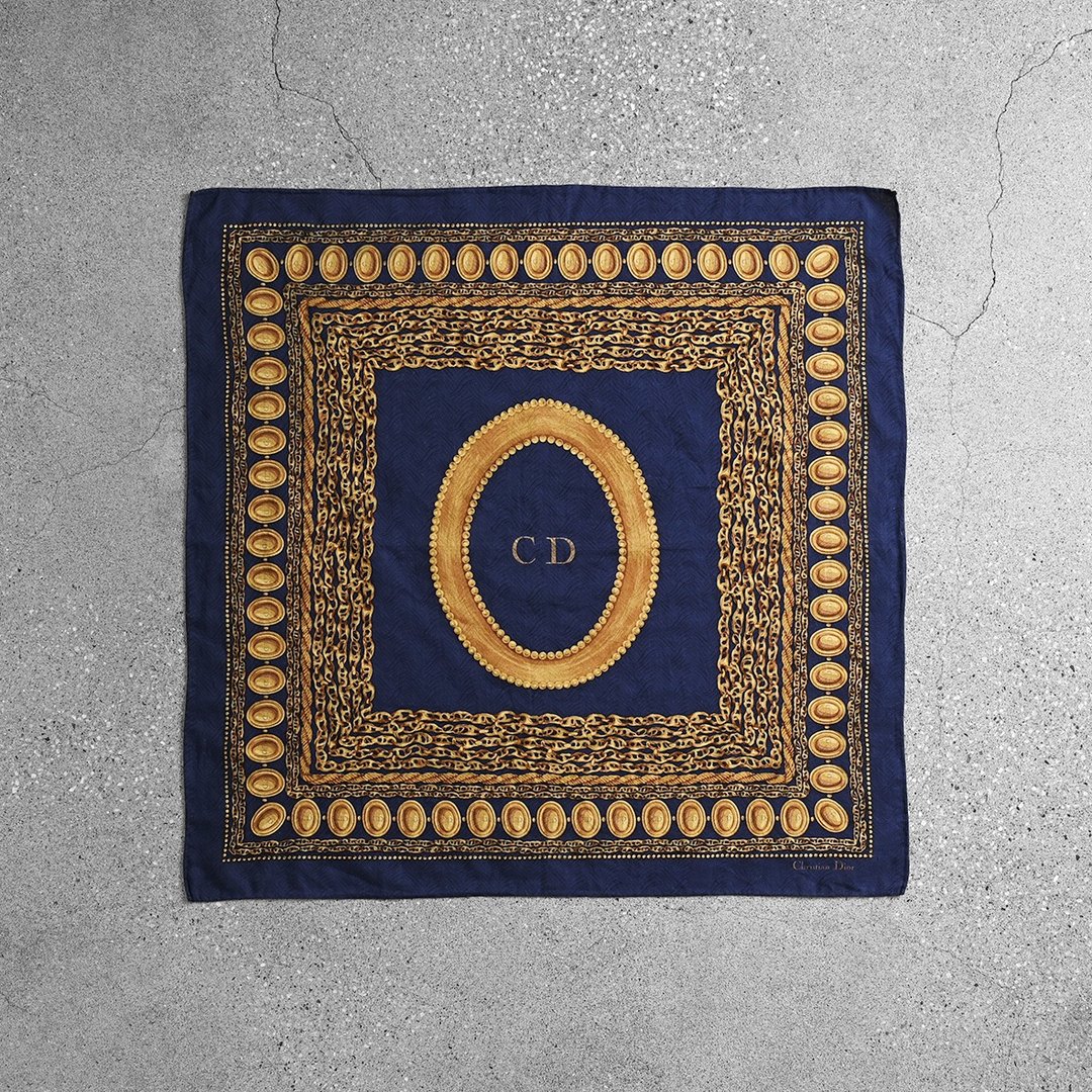 Christian Dior 古董方巾 / 古董丝巾、二手精品、精品方巾 - 手帕/方巾 - 棉 蓝色
