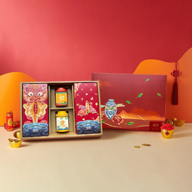 N2【无藏】公益礼盒 喜庆大礼盒【如意】综合茶食礼 (2茶+2饼 - 茶 - 新鲜食材 多色