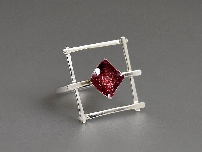 纯银搪瓷方形不规则几何定制戒指 你的心约大于整个银河系 生日表白爱情纪念日礼物 N9010| 希腊原创手工饰品 This and That - 戒指 - 其他金属 