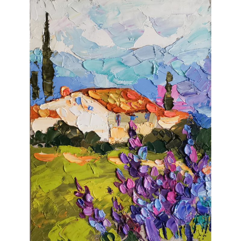 Toscana Painting Lavender Field Original Art Wall Decor Oil Painting by Verafe - 海报/装饰画/版画 - 其他材质 紫色