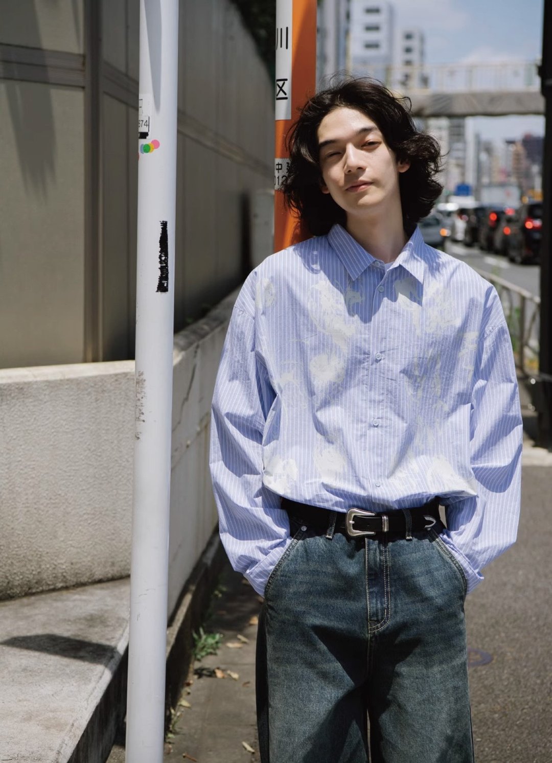 绚烂又孤独 日系条纹长袖衬衫 - 男装衬衫 - 棉 蓝色