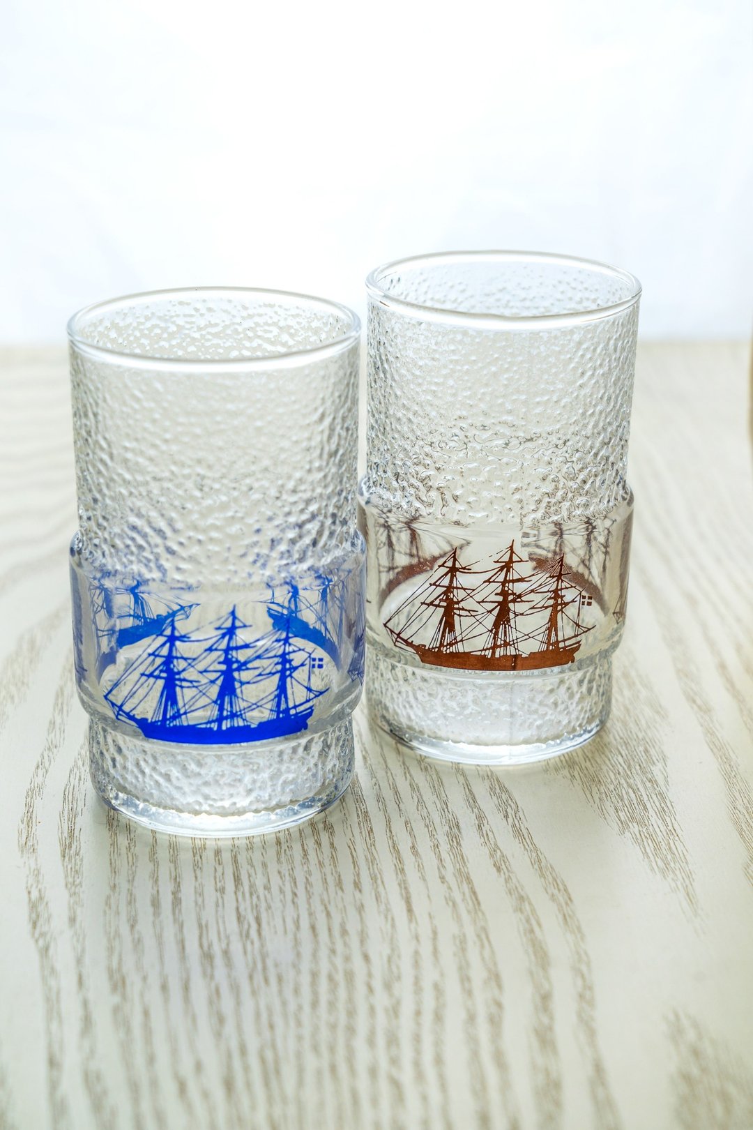 日本制 昭和复古 HOYA 帆船印花玻璃杯 库存新品 台湾包邮 - 玻璃杯 - 玻璃 蓝色