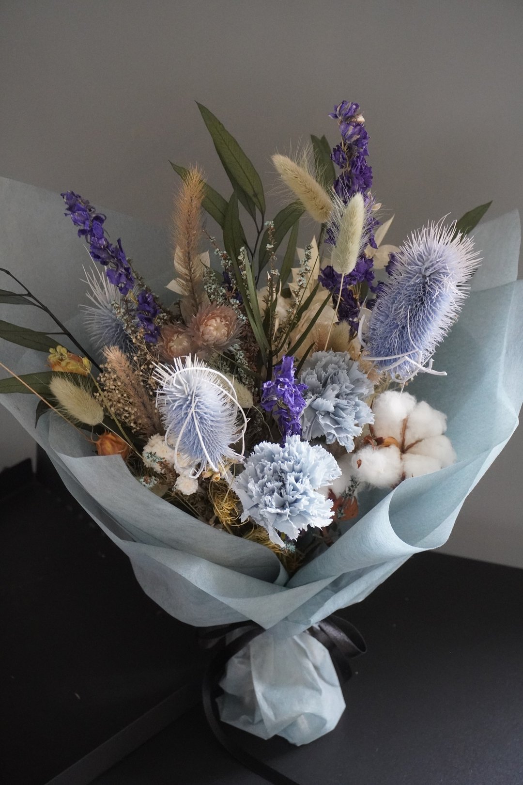 蓝色母亲节康乃馨干燥永生花束 - 干燥花/捧花 - 植物．花 蓝色