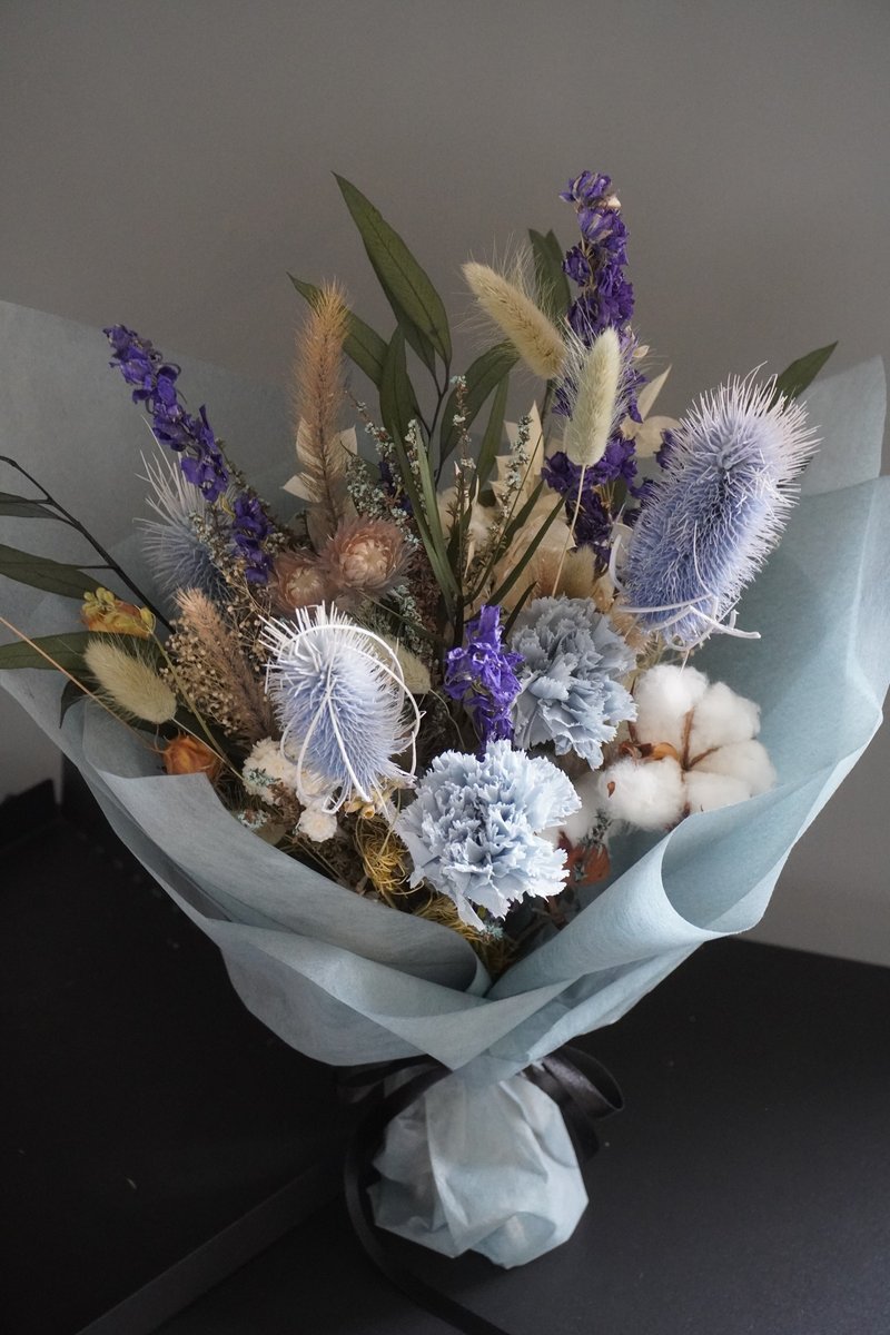 蓝色母亲节康乃馨干燥永生花束 - 干燥花/捧花 - 植物．花 蓝色