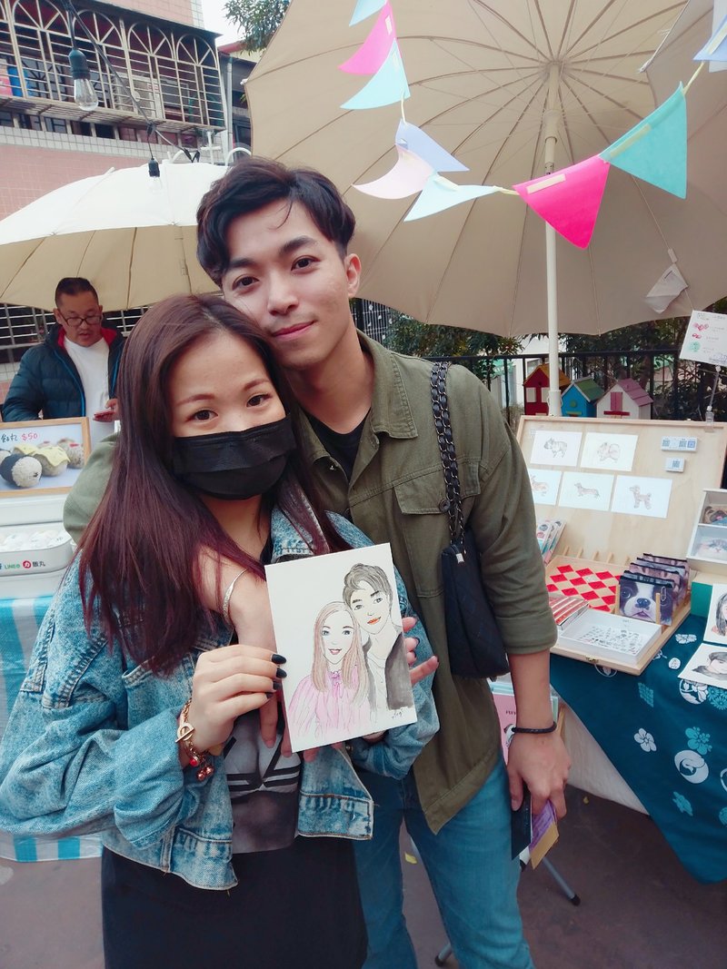 手绘水彩定制人物肖像画似颜绘画像委托情人节礼物【不含框】 - 喜帖 - 纸 粉红色