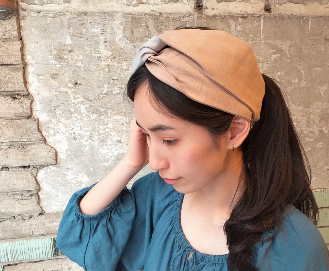 茶叙 -宽版 伯爵奶茶 x 伯爵灰l 限量 l 双环 发带 日系 质感 - 发带/发箍 - 棉 灰色