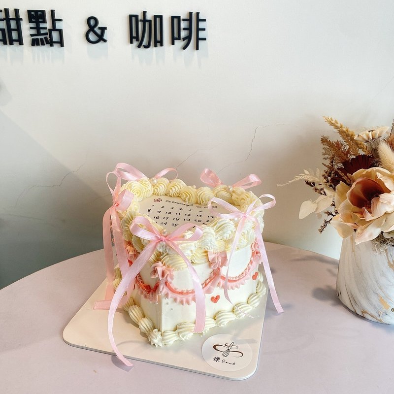 白色恋人 粉色缎带蛋糕 月历 爱心蛋糕 定制化蛋糕 铄甜点 纪念日 - 蛋糕/甜点 - 其他材质 