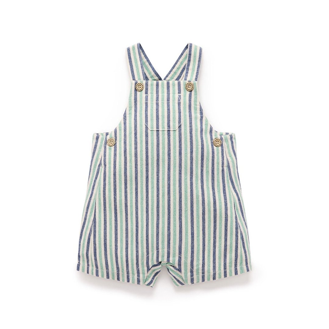 澳洲 Purebaby 有机棉男童装吊带裤 2T-5T 蓝绿条纹 - 童装上衣 - 棉 
