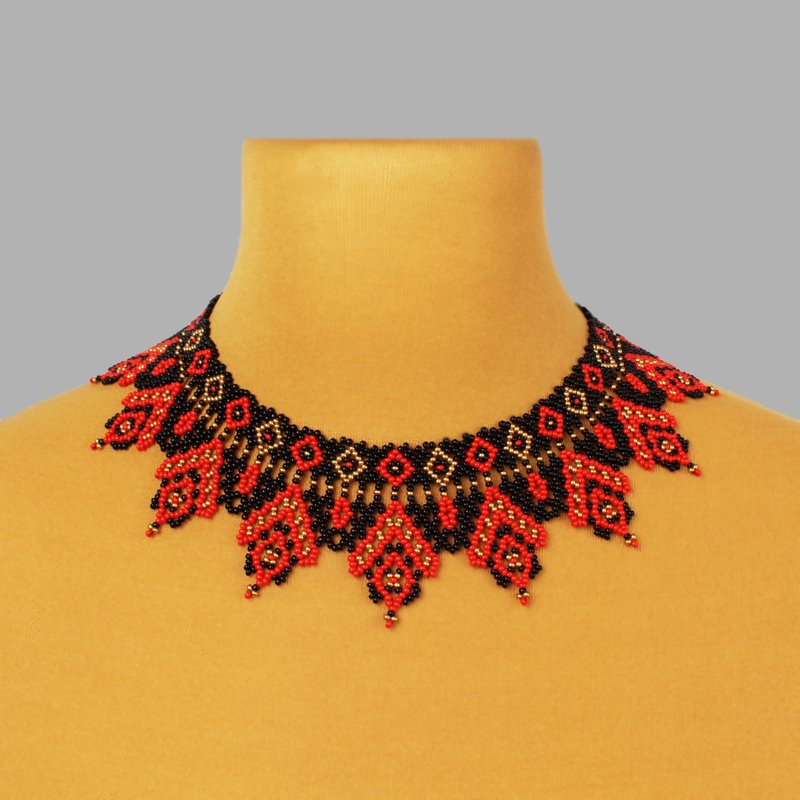 Black and red bead necklace for mom - 项链 - 玻璃 红色