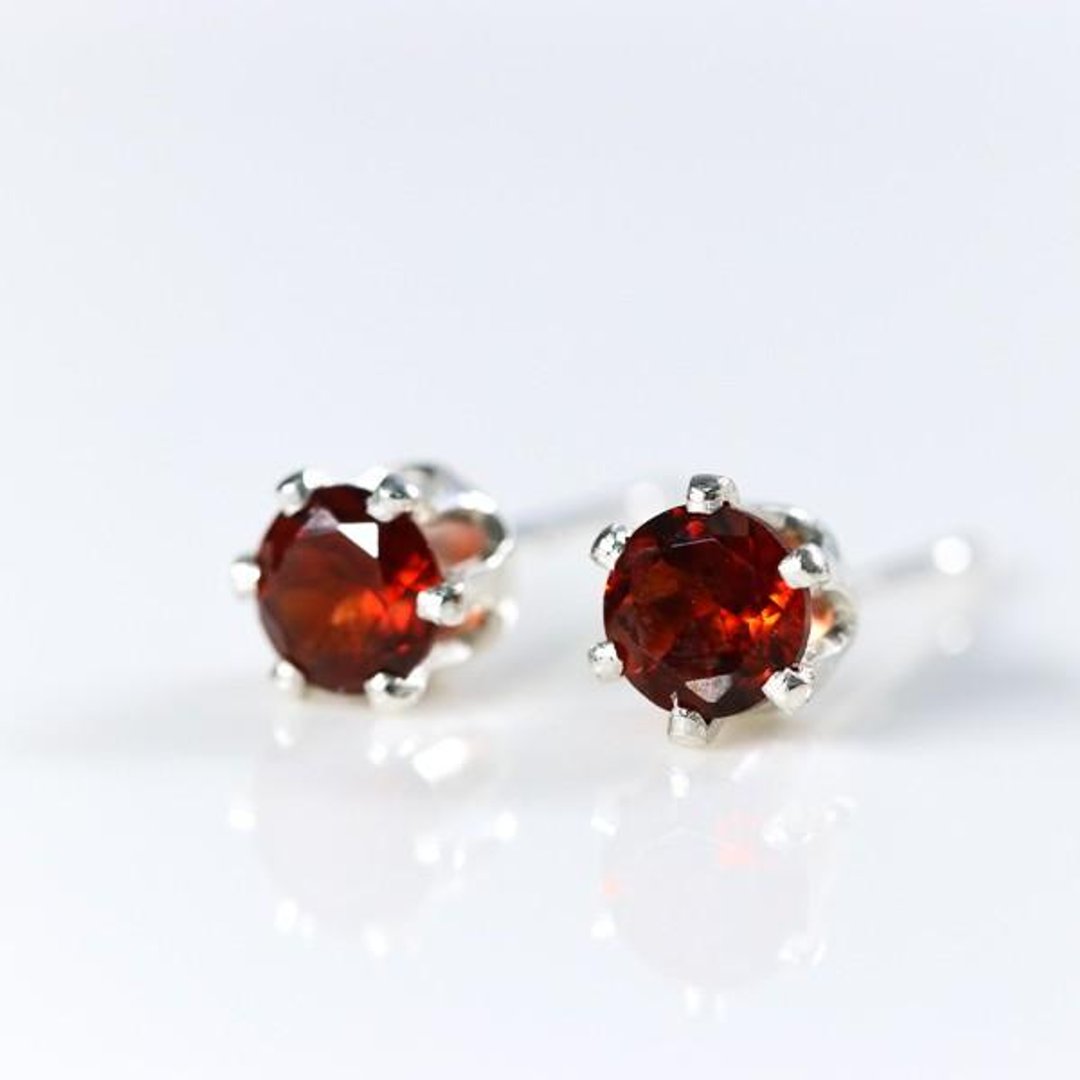 Garnet Red Stud Earrings 4mm January Birthstone - 耳环/耳夹 - 宝石 