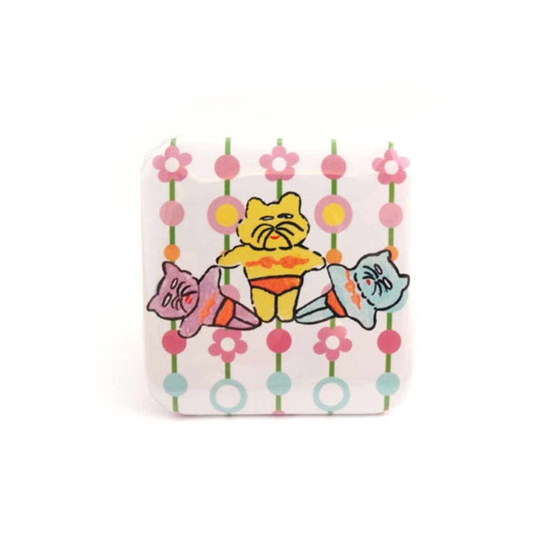 fluffy cat square pin - 胸针 - 其他材质 白色