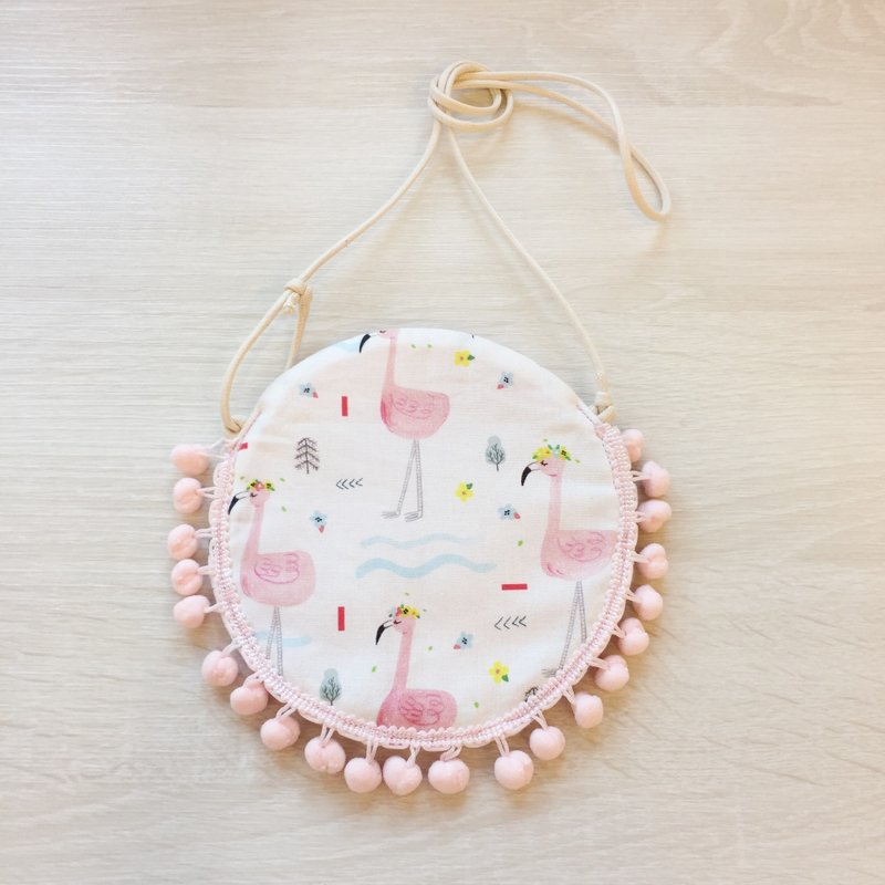 球球小背袋(粉红鹤) - 围嘴/口水巾 - 棉．麻 