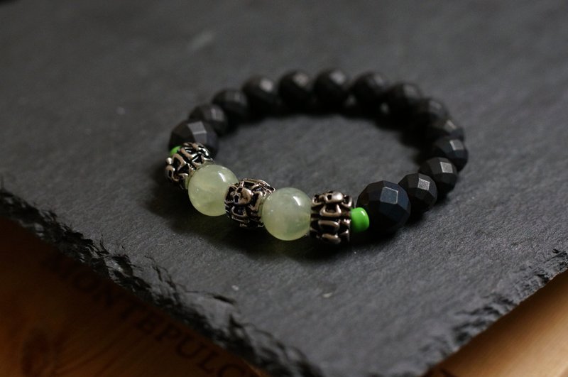 葡萄石 + 哑黑赤铁矿石手錬 - 手链/手环 - 半宝石 绿色