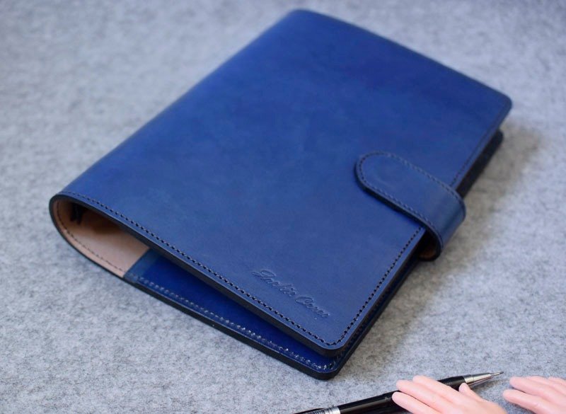 真皮活页笔记本 细版隐磁扣 特制加层版 蓝色皮革 - 笔记本/手帐 - 真皮 