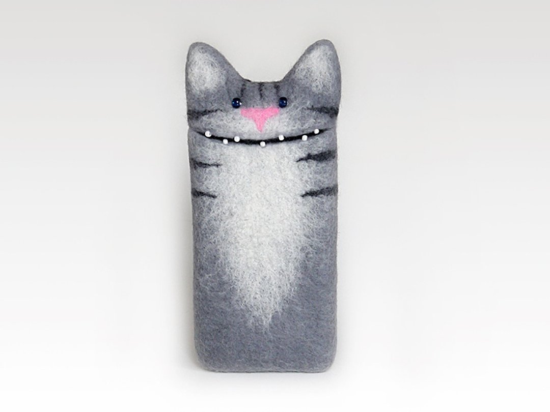 iPhone SE, iPhone 5s / 5c Cat Grey case, felted case. - 手机壳/手机套 - 羊毛 灰色