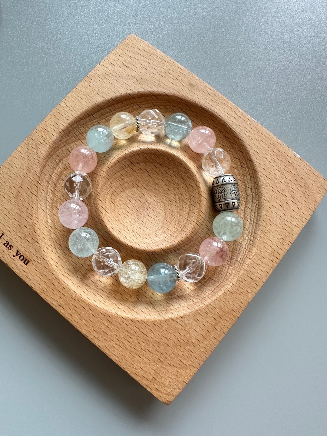 摩根石、海蓝宝、黄水晶、白水晶、纯银、原创设计、水晶手链 - 手链/手环 - 玉石 卡其色