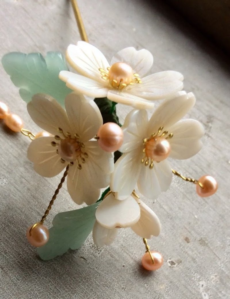 橘子猫手作-复古中国风和风樱花发簪(贝壳原色/米白) - 发饰 - 其他材质 白色