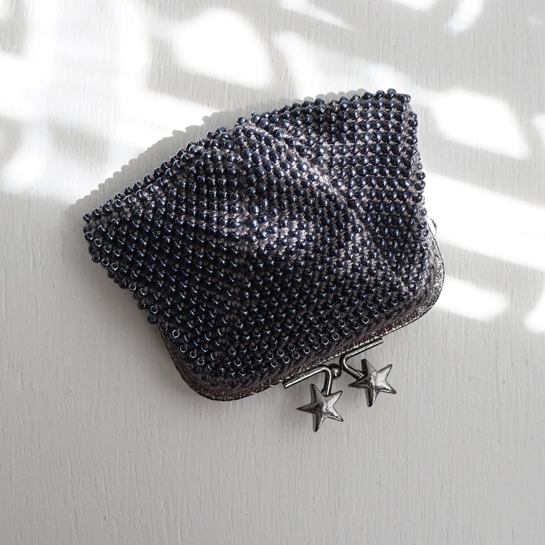Ba-ba handmade Beads crochet square pouch No.1517 - 零钱包 - 其他材质 灰色