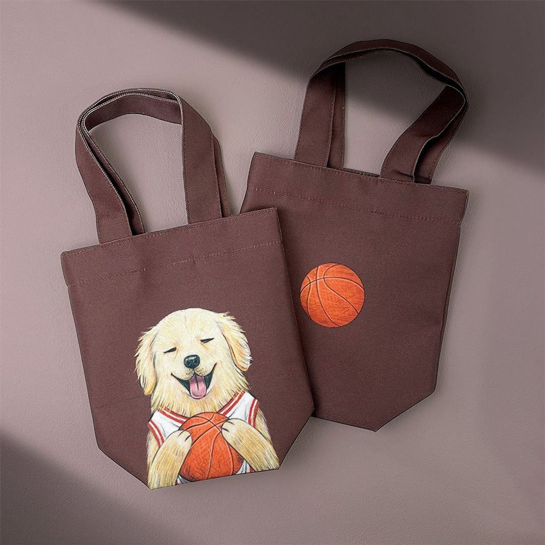 黄金猎犬篮球员_动物插画/防泼水饮料袋/万用环保袋/保温瓶袋/雨/ - 手提包/手提袋 - 防水材质 咖啡色