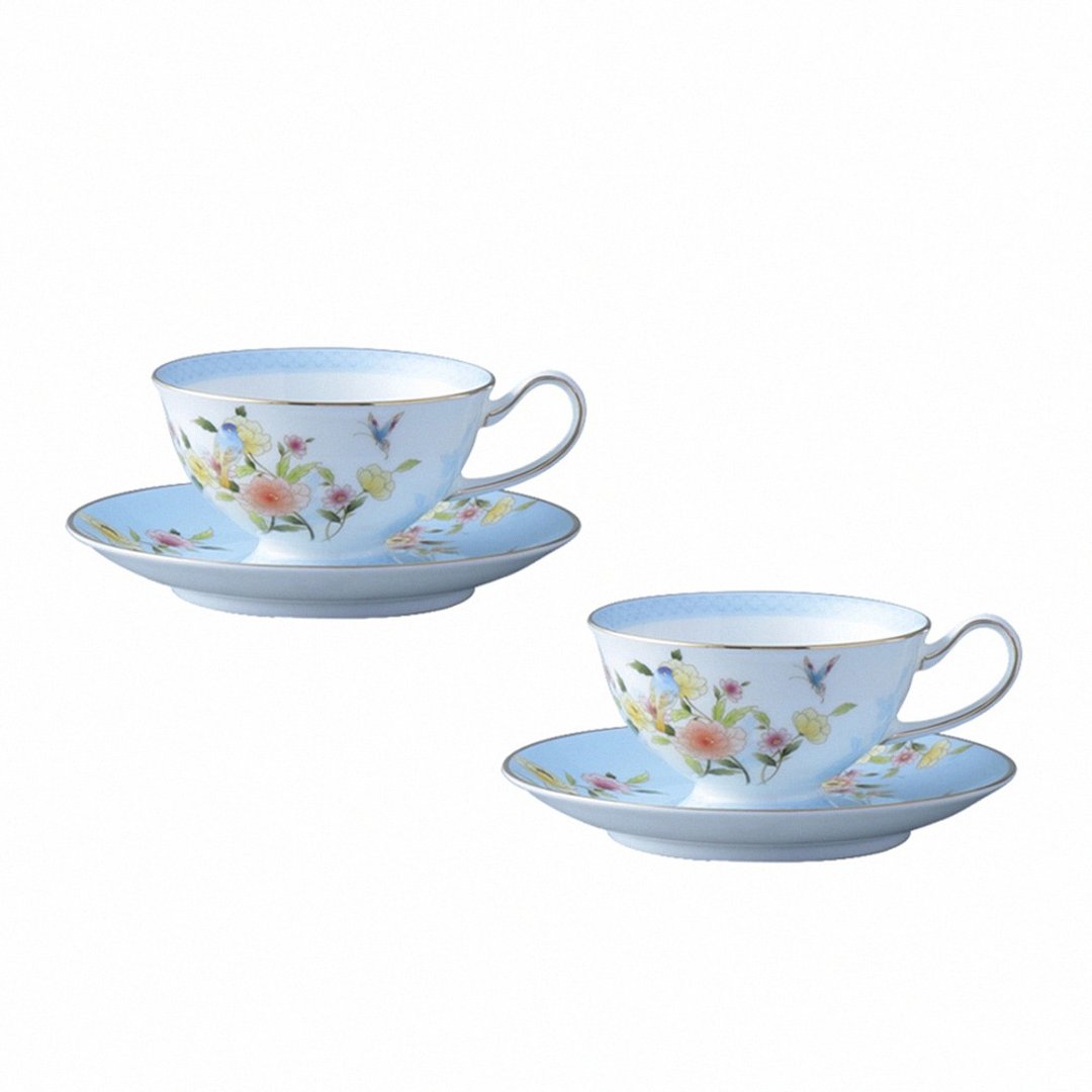 日本NARUMI 鸟语花香骨瓷茶杯组-2入-200ml - 其他杯子 - 瓷 蓝色
