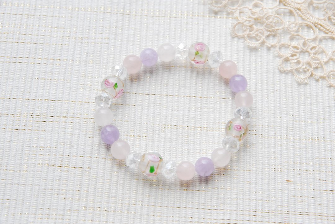 New color rose dragonfly ball bracelet clear - 手链/手环 - 宝石 粉红色