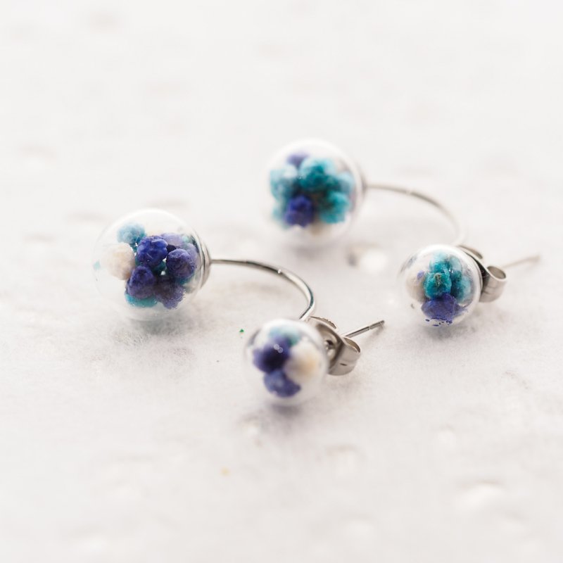 爱家作- OMYWAY DIY 干花  玻璃球 双球耳环 0.8cm + 1.1cm - 耳环/耳夹 - 玻璃 红色