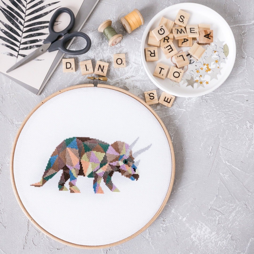 Triceratops Cross Stitch PDF Pattern 十字繡 - 编织/刺绣/羊毛毡/裁缝 - 其他材质 
