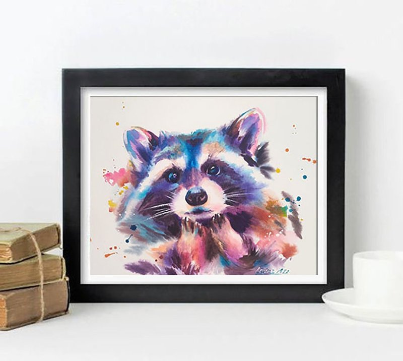 浣熊水彩画多彩动物艺术浣熊插画原创 - 墙贴/壁贴 - 纸 多色