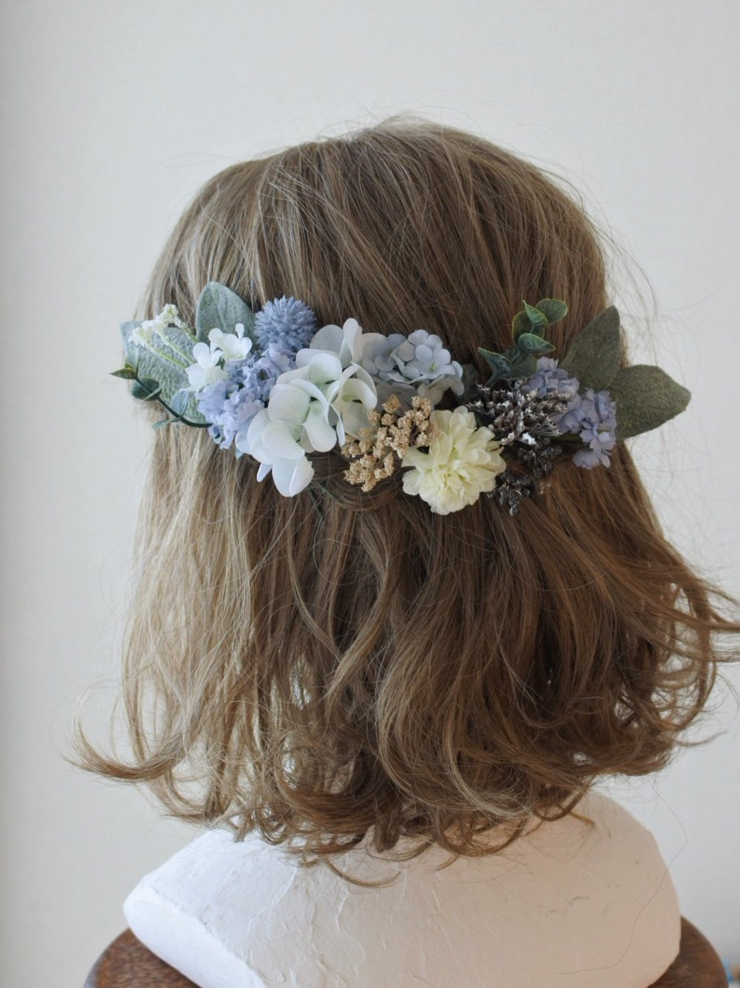 Hand-dyed floret headdress-gray blue - 发饰 - 其他材质 蓝色