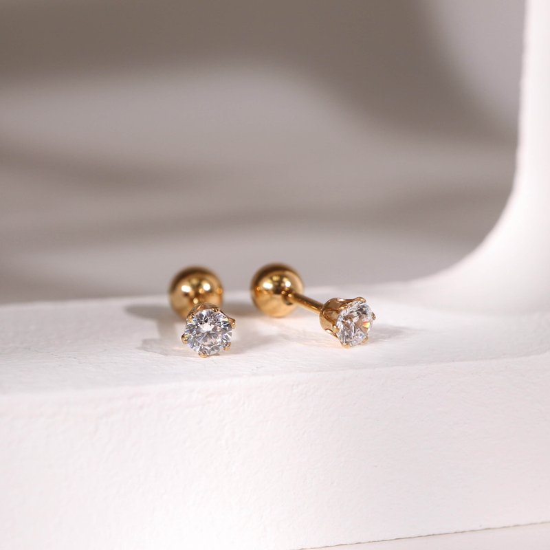 【好评热销】Daily。单钻转珠耳环 - 耳环/耳夹 - 不锈钢 金色