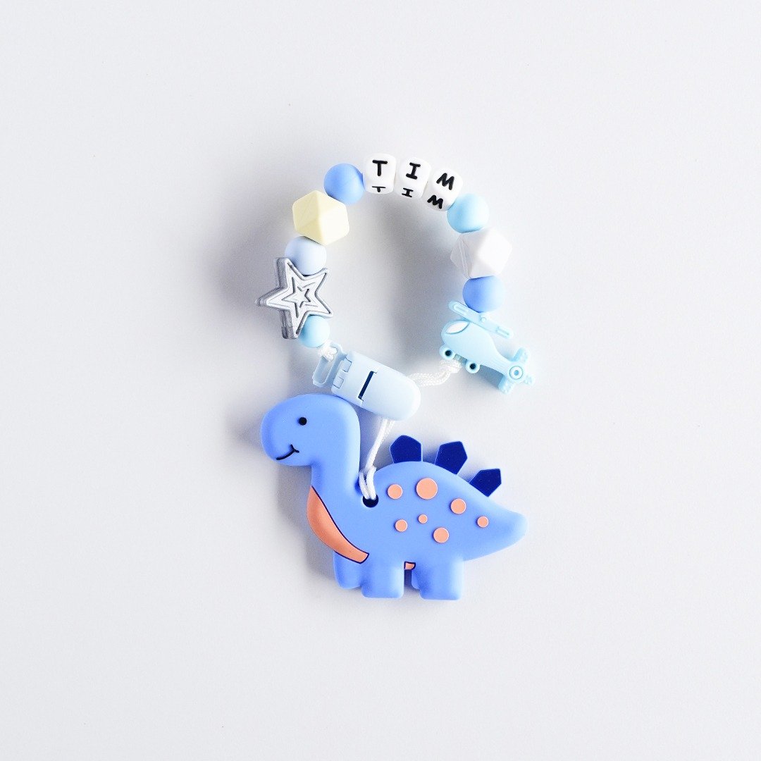 12颗 TIM  星星 直升机 蓝色恐龙固齿器+定制化奶嘴链 - 玩具/玩偶 - 其他材质 多色