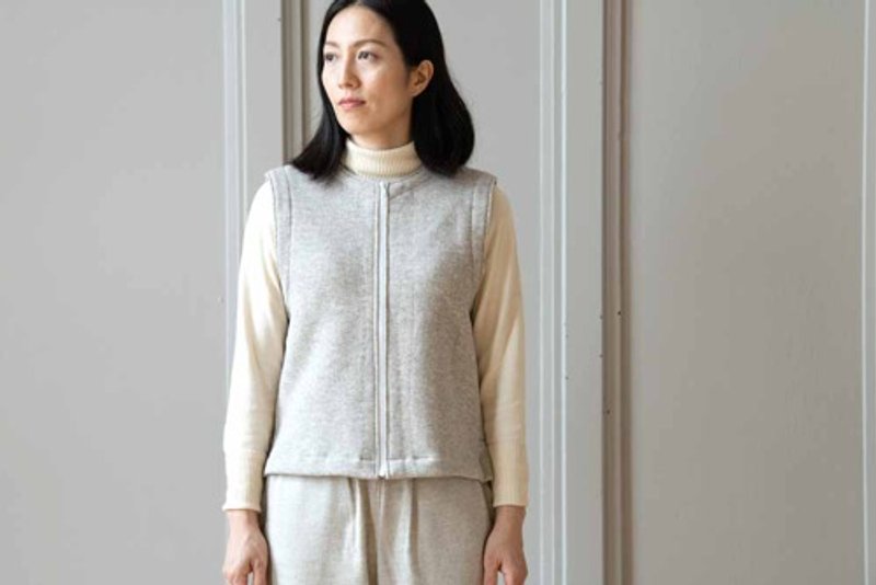 前开拉链牦牛混纺起绒针织背心【有机棉起绒针织布料】 - 女装上衣 - 棉．麻 灰色