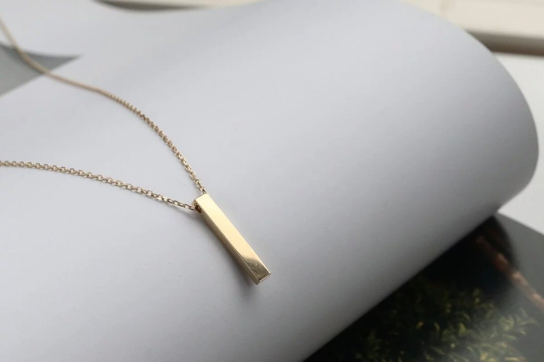 14K Stereoscopic Stick Necklace(Small Size) 立体长条项链(S) - 项链 - 贵金属 金色