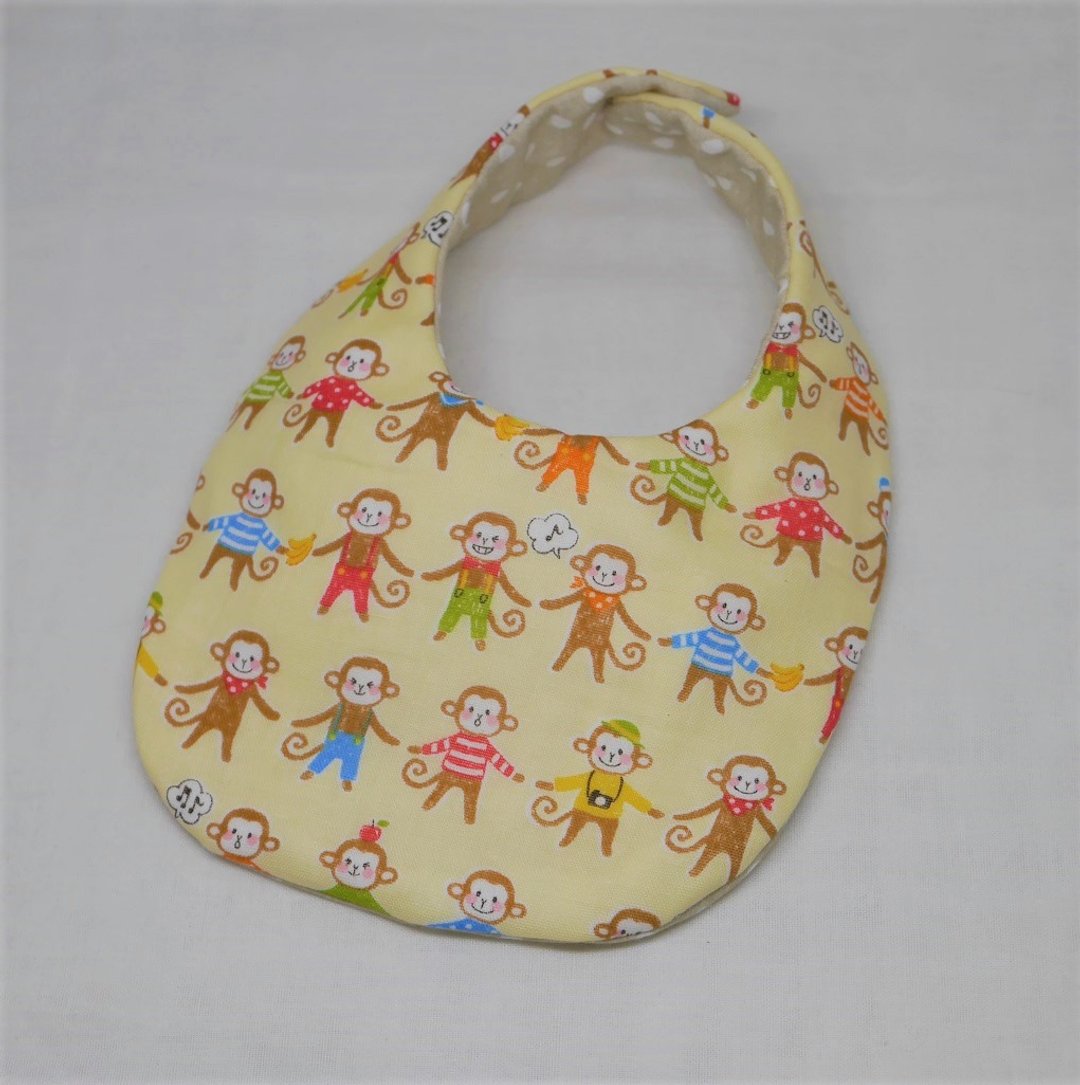 Japanese Handmade 8-layer-gauze Baby Bib /monkey - 围嘴/口水巾 - 棉 黄色