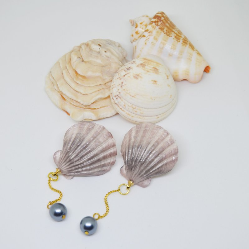 紫色贝壳耳(耳针/夹式)环 - 耳环/耳夹 - 粘土 紫色