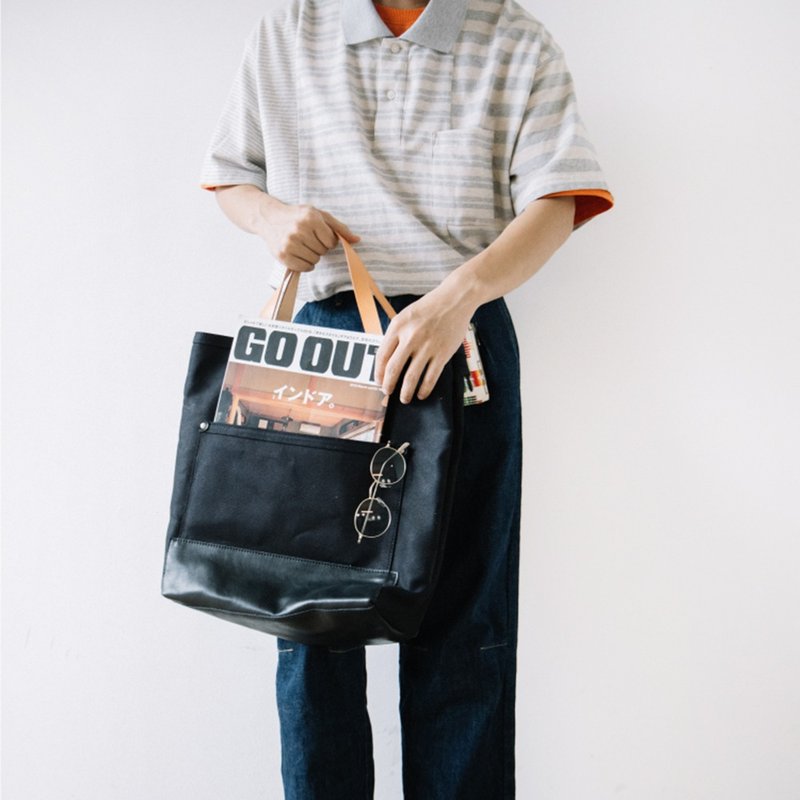 加皮帆布方形复古手提文艺加厚学生tote手拎托特包女 - 手提包/手提袋 - 真皮 透明