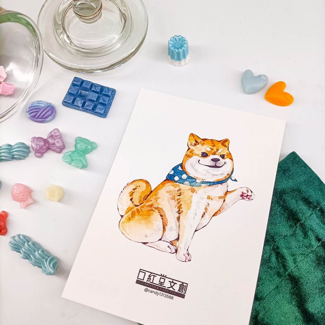 KR474_口紅堂明信片_柴犬15_candy1313588 postcard - 卡片/明信片 - 纸 多色