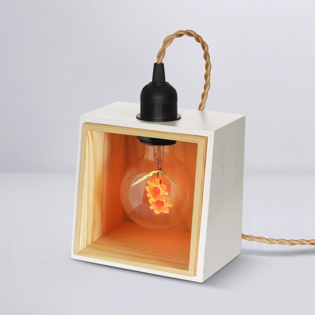 方形木制小夜灯 - 含1 个 太阳花球灯泡 Edison-Style 爱迪生灯泡 - 灯具/灯饰 - 木头 白色