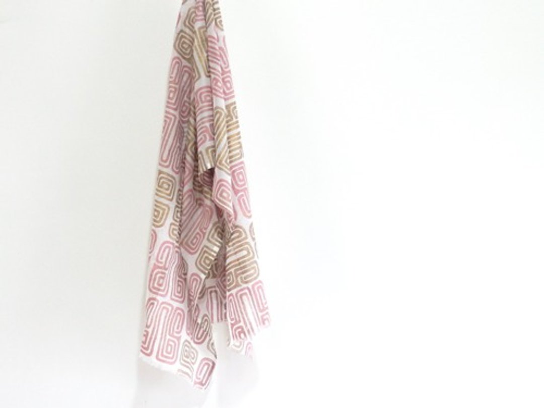 Woodblock print / soft cotton shawl No.3 - 丝巾 - 其他材质 白色