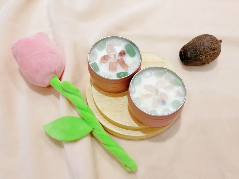 水晶蜡烛 精油蜡烛 草莓晶 粉晶 东陵玉 雪松 丝柏 - 蜡烛/烛台 - 蜡 多色
