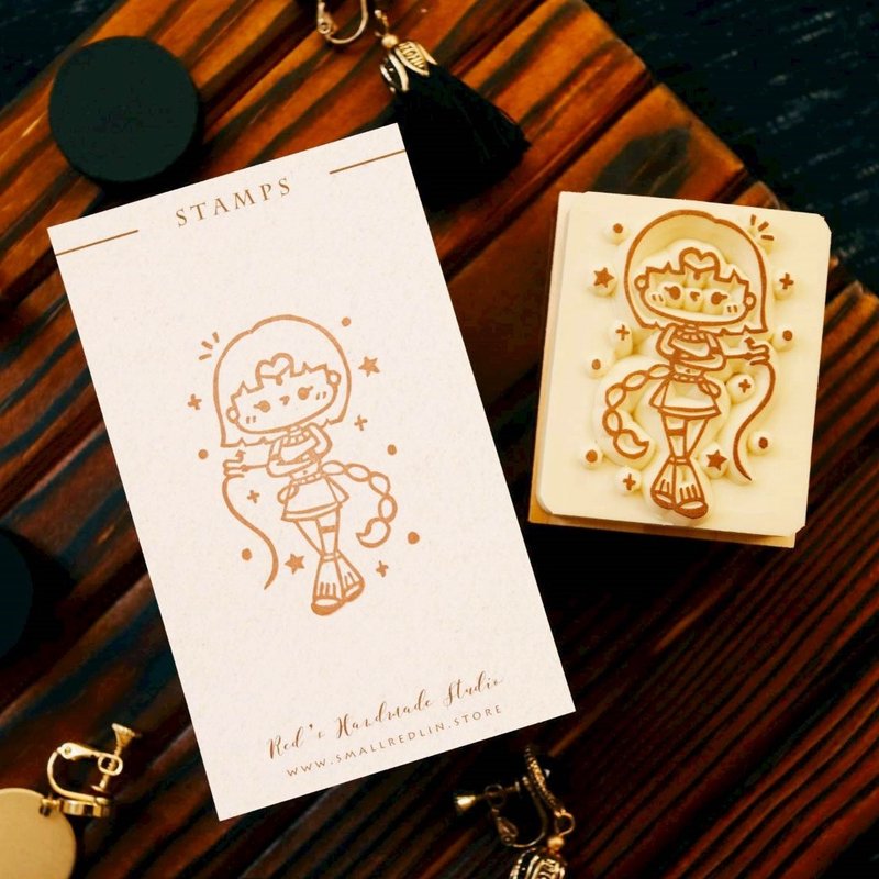 手工橡皮章 - 天蝎座女孩 星座系列章 4X5cm (可定制文字) - 印章/印台 - 橡胶 黑色