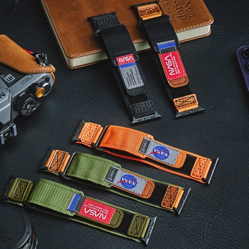 MIFA Apple Watch  EDC-34 战术尼龙混搭真皮皮革运动表带 - 表带 - 尼龙 黑色