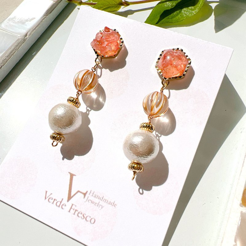 天然玫瑰石英和棉珍珠耳环_防过敏_0054 - 耳环/耳夹 - 半宝石 粉红色